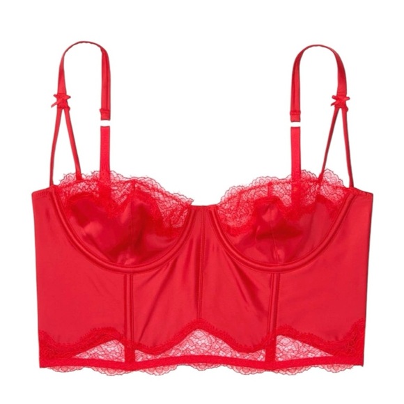 Victoria's Secret | Dream Angels Unlined Balconette Bra Corset 34D Red‎ lace - Picture 1 of 10